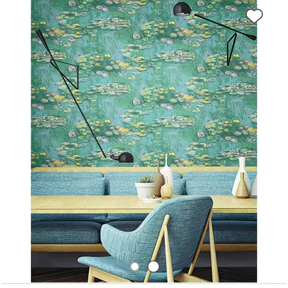 Seabrook French Impressionist Lily Pads Wallpaper - Green 60 Sq Ft Pastel - Picture 2 of 3